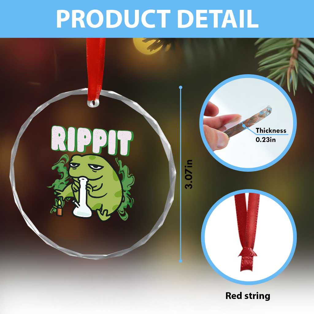 Rippit Frog Meme Crystal Glass Ornament Funny Stoner Bong Rip - Wonder Print Shop