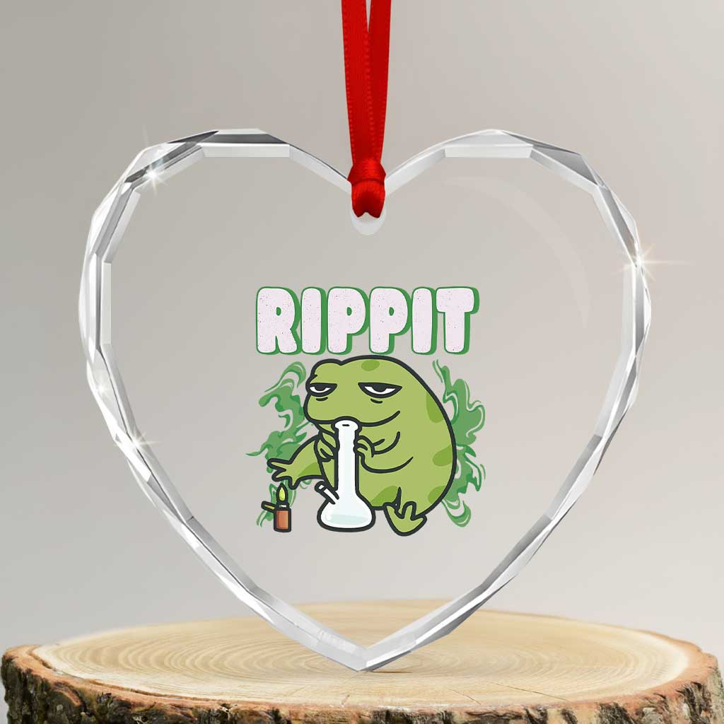 Rippit Frog Meme Heart Crystal Glass Ornament Funny Stoner Bong Rip - Wonder Print Shop
