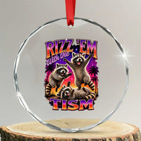 Rizz Em With The Tism Funny Raccoon Crystal Glass Ornament Trash Panda Vintage Bootleg Graphic