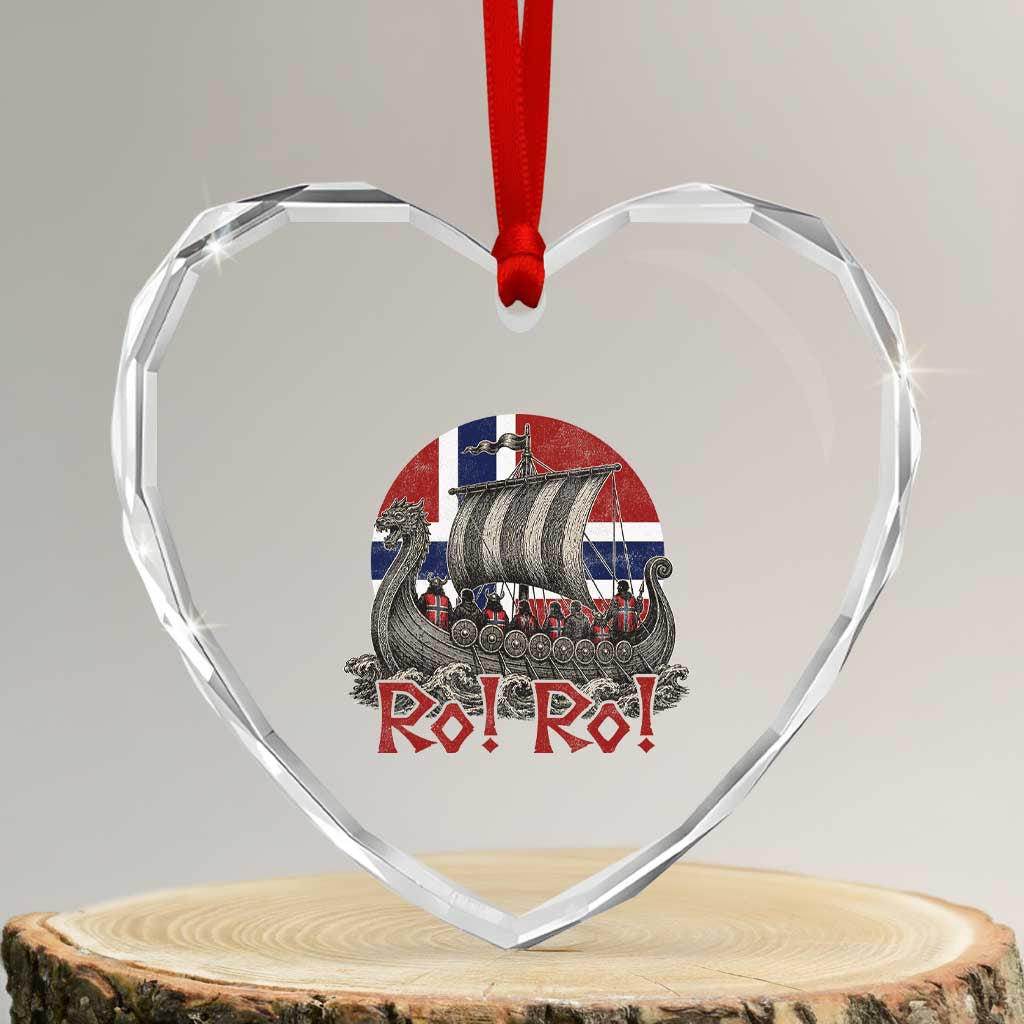 Ro Ro Norway Heart Crystal Glass Ornament Norwegian Viking Row Longship Norge Football Fan