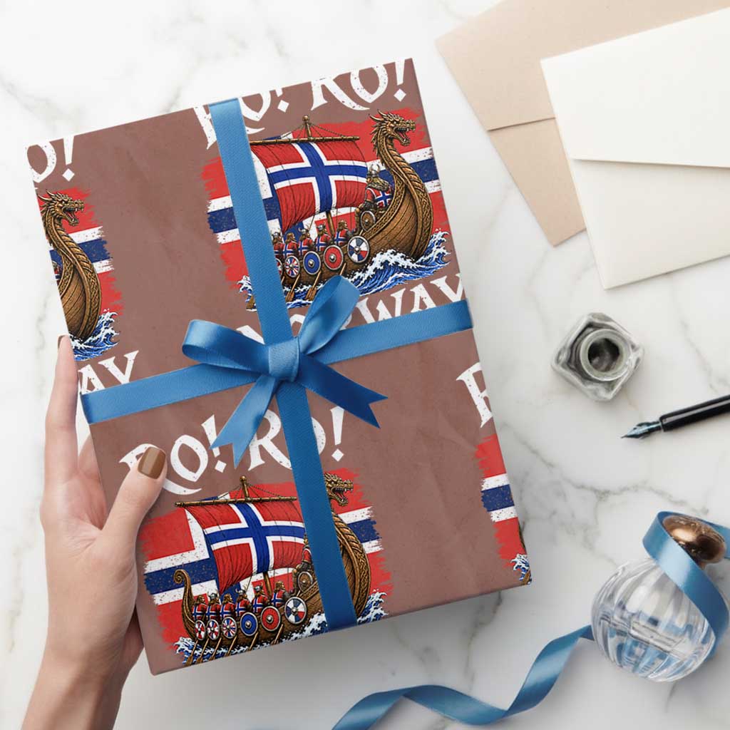 Ro Ro Norway Viking Row Wrapping Paper Roll Norwegian Flag Longship for Norge Football Fan