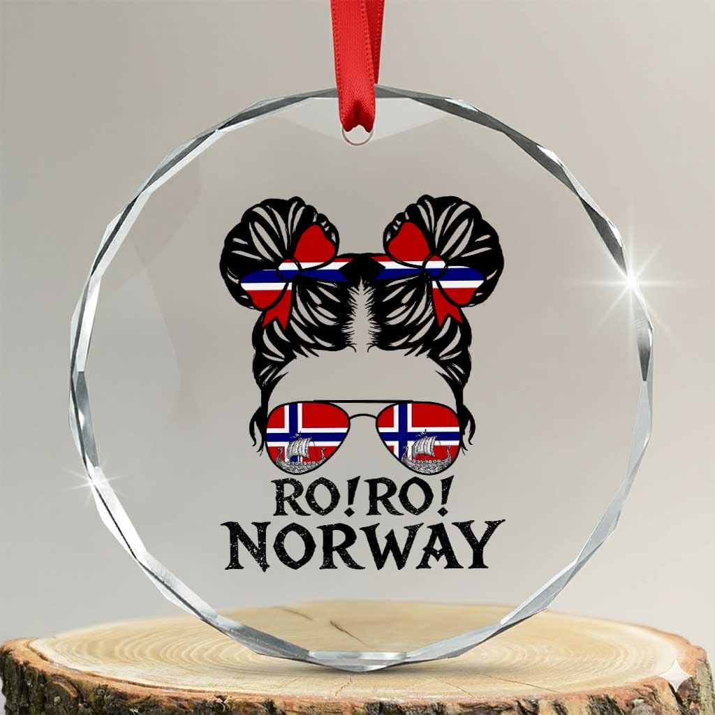 Ro Ro Norwegian Viking Ship Crystal Glass Ornament Norway Flag Messy Bun Girl