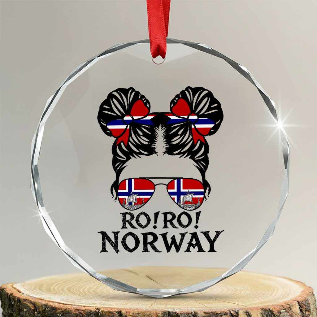 Ro Ro Norwegian Viking Ship Crystal Glass Ornament Norway Flag Messy Bun Girl TS14