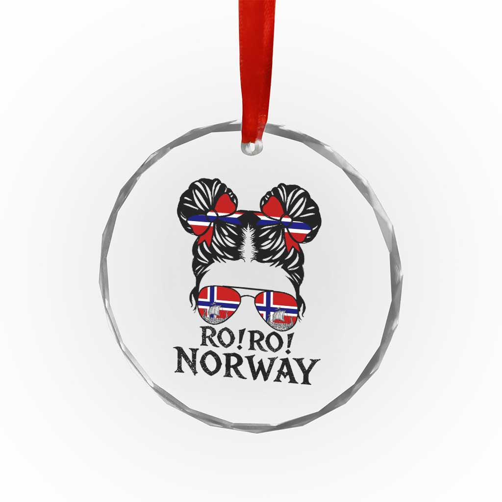 Ro Ro Norwegian Viking Ship Crystal Glass Ornament Norway Flag Messy Bun Girl