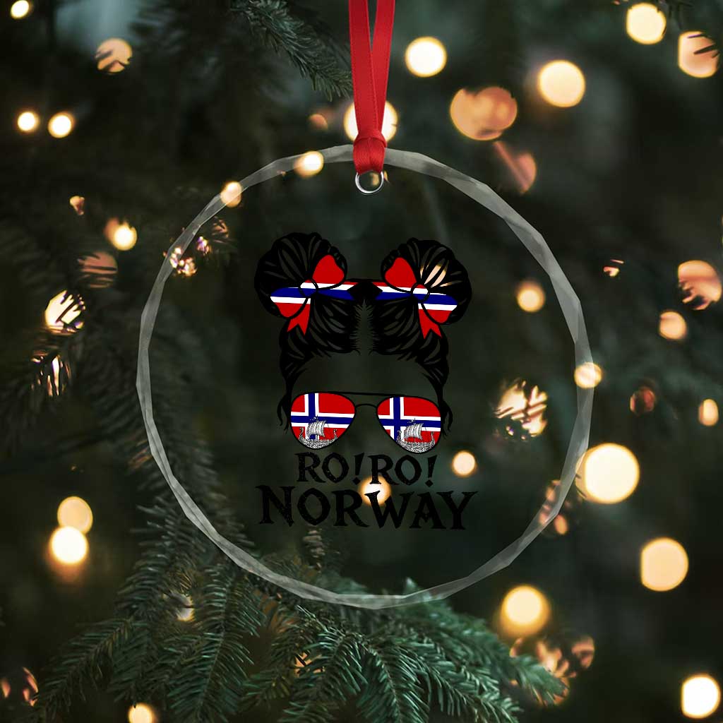 Ro Ro Norwegian Viking Ship Crystal Glass Ornament Norway Flag Messy Bun Girl