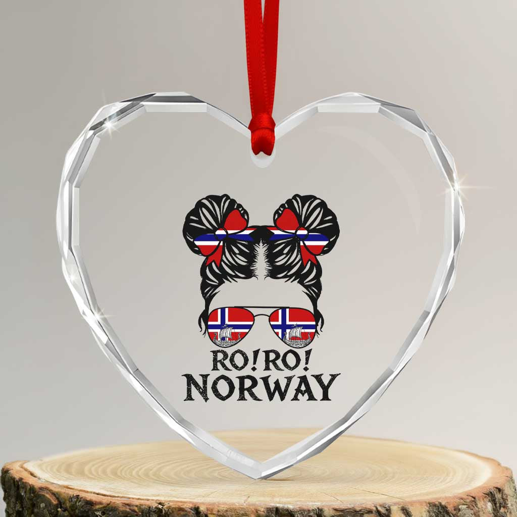 Ro Ro Norwegian Viking Ship Heart Crystal Glass Ornament Norway Flag Messy Bun Girl
