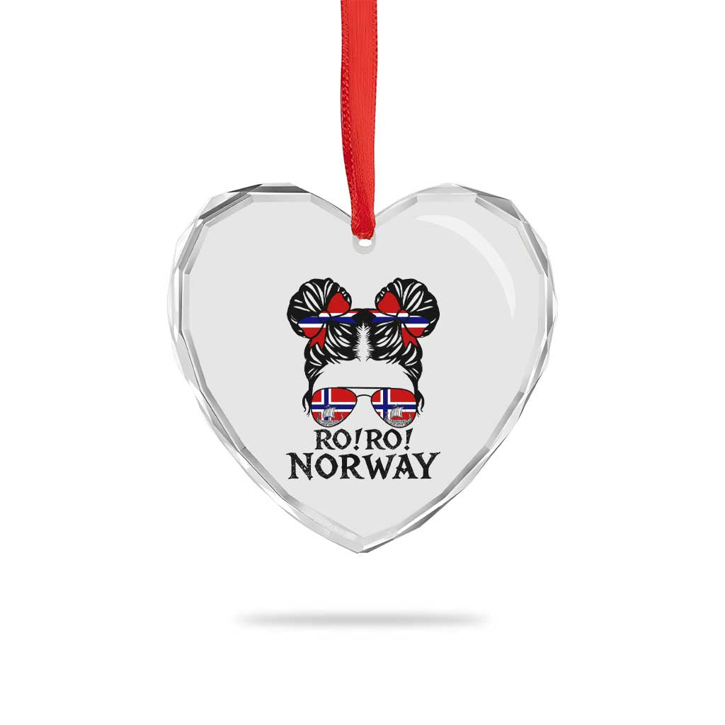 Ro Ro Norwegian Viking Ship Heart Crystal Glass Ornament Norway Flag Messy Bun Girl