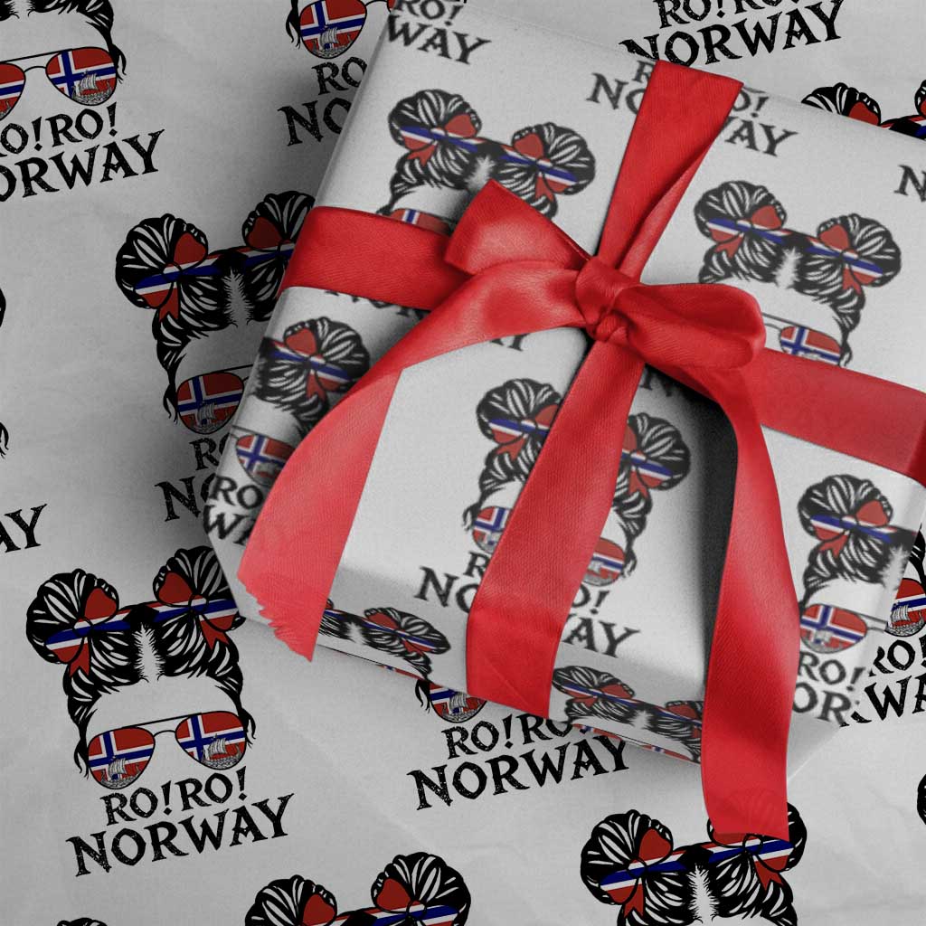 Ro Ro Norwegian Viking Ship Wrapping Paper Roll Norway Flag Messy Bun Girl