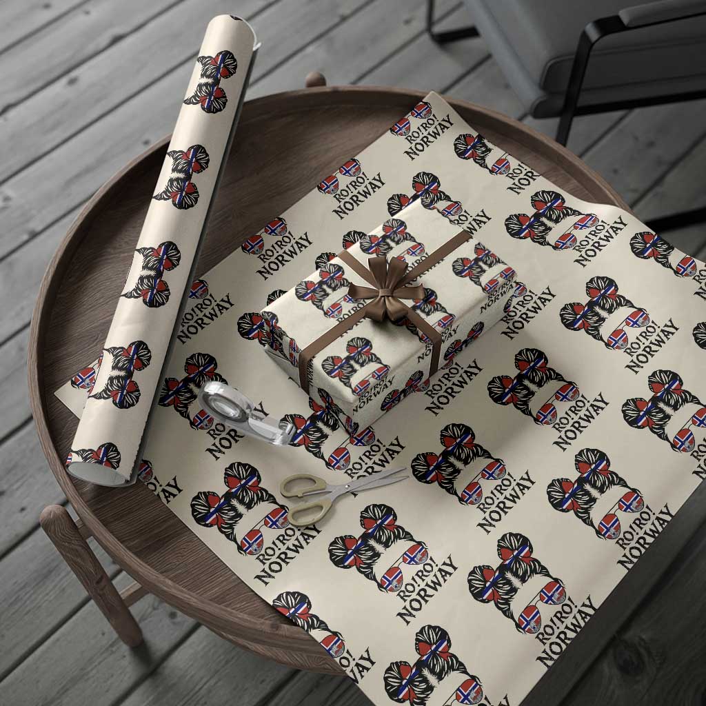 Ro Ro Norwegian Viking Ship Wrapping Paper Roll Norway Flag Messy Bun Girl
