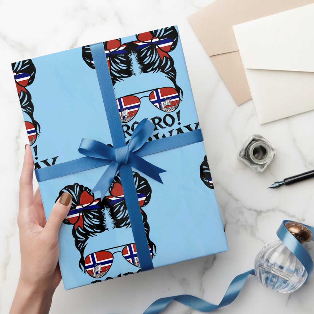 Ro Ro Norwegian Viking Ship Wrapping Paper Roll Norway Flag Messy Bun Girl