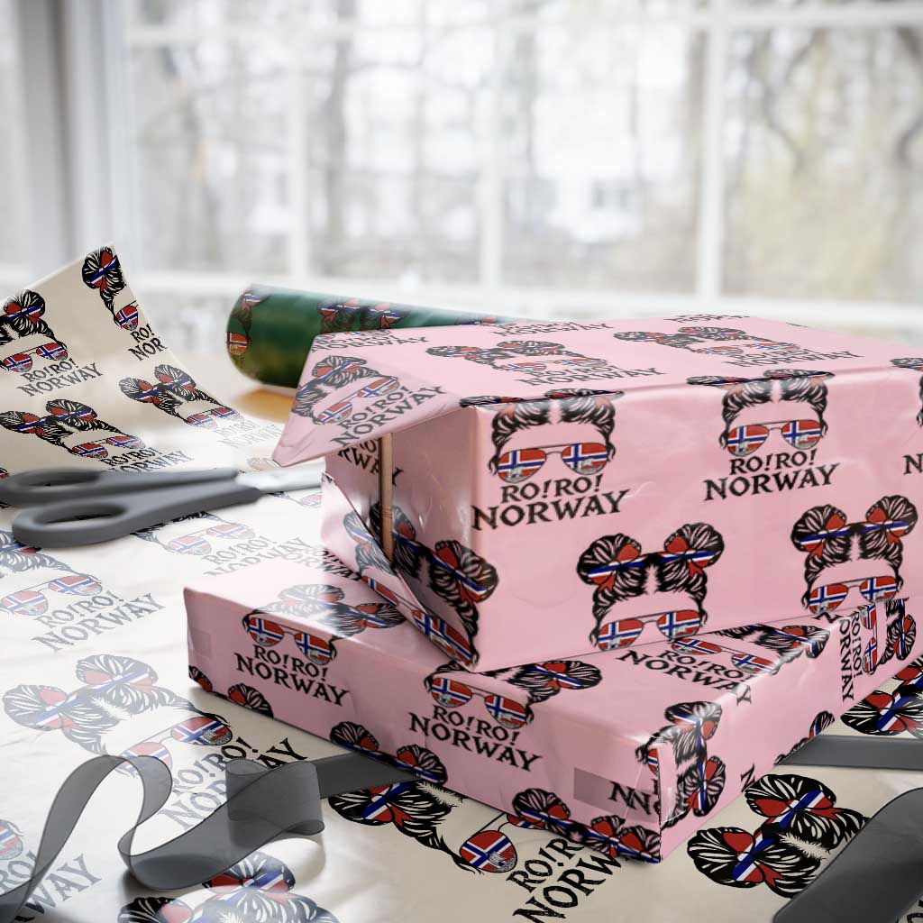 Ro Ro Norwegian Viking Ship Wrapping Paper Roll Norway Flag Messy Bun Girl
