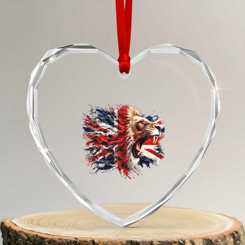 Roaring British Lion Flag Heart Crystal Glass Ornament Union Jack UK Pride - Wonder Print Shop