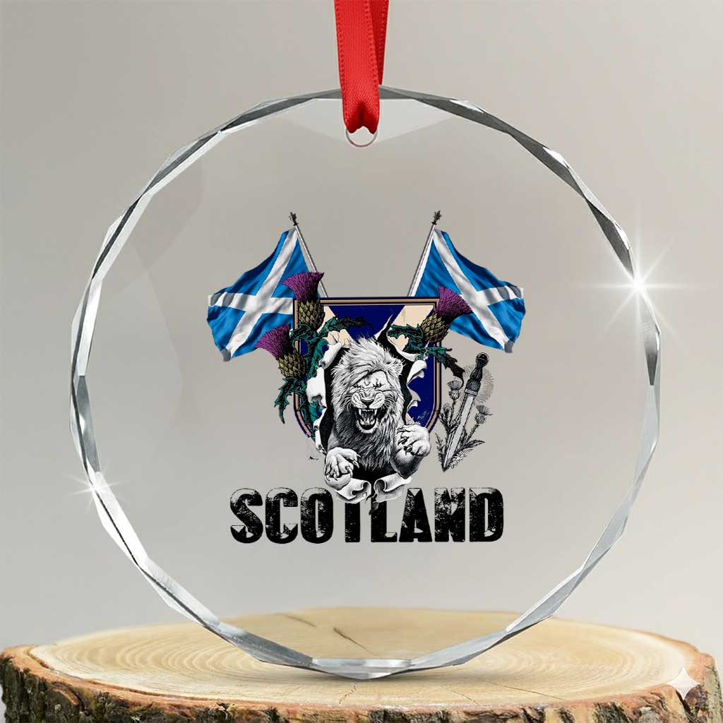 Roaring Scottish Lion Crest Crystal Glass Ornament Thistle Scotland Flag Emblem for Brave Highlanders - Wonder Print Shop