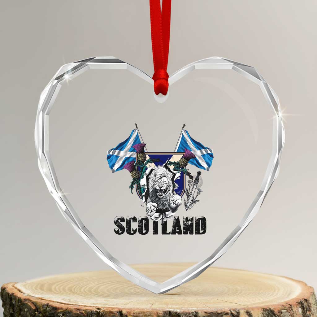 Roaring Scottish Lion Crest Heart Crystal Glass Ornament Thistle Scotland Flag Emblem for Brave Highlanders - Wonder Print Shop