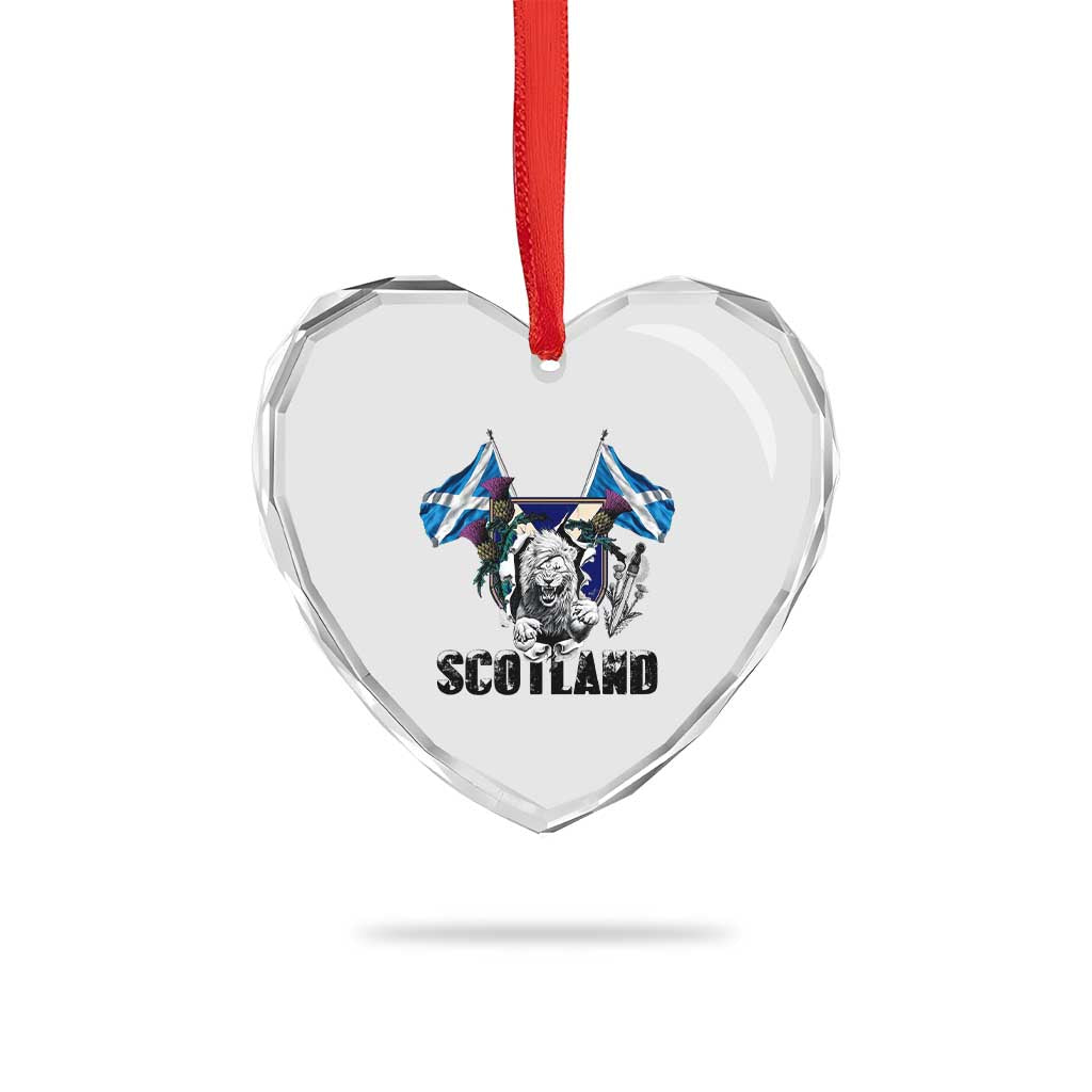 Roaring Scottish Lion Crest Heart Crystal Glass Ornament Thistle Scotland Flag Emblem for Brave Highlanders - Wonder Print Shop