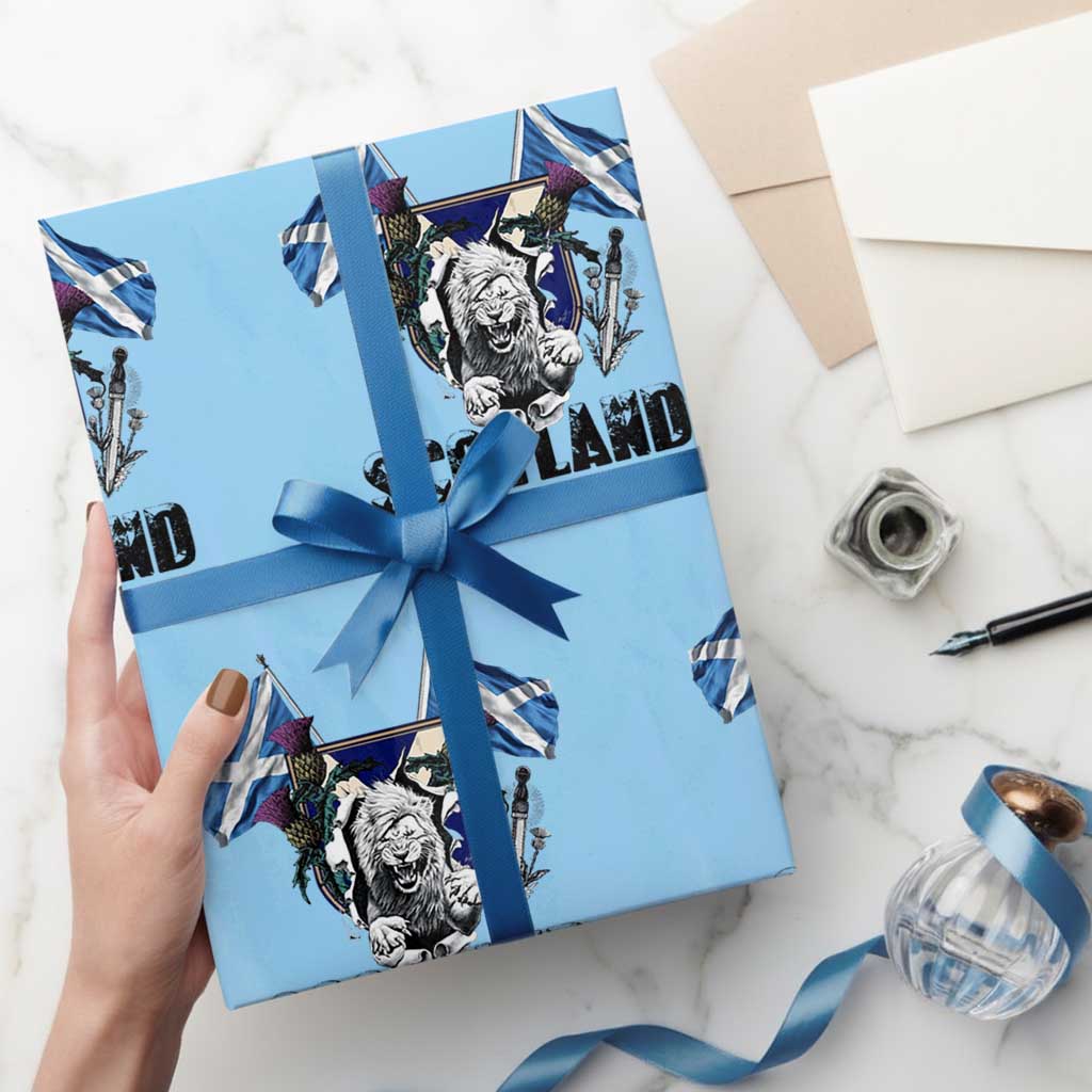Roaring Scottish Lion Crest Wrapping Paper Roll Thistle Scotland Flag Emblem for Brave Highlanders - Wonder Print Shop