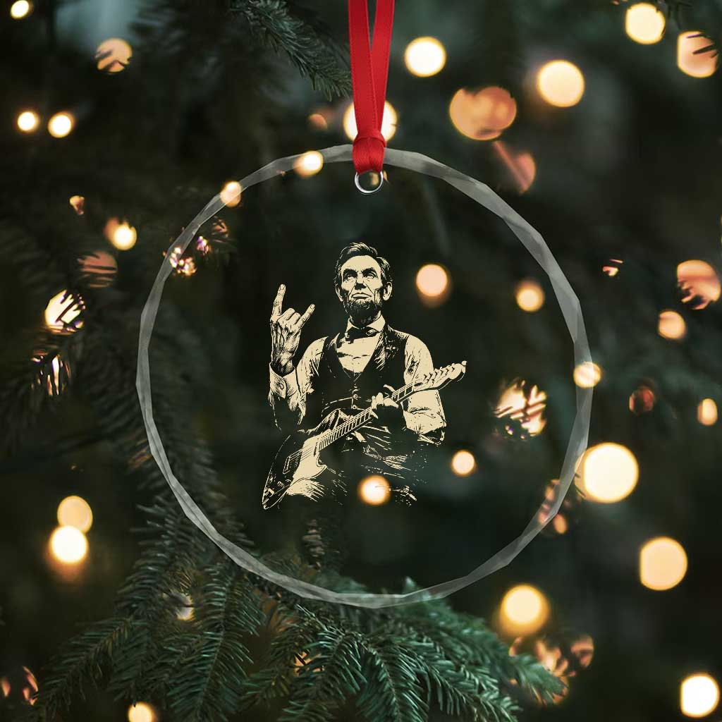 Rock And Roll Abraham Lincoln Playing Guitar Crystal Glass Ornament Vintage Patriotic Music Gift