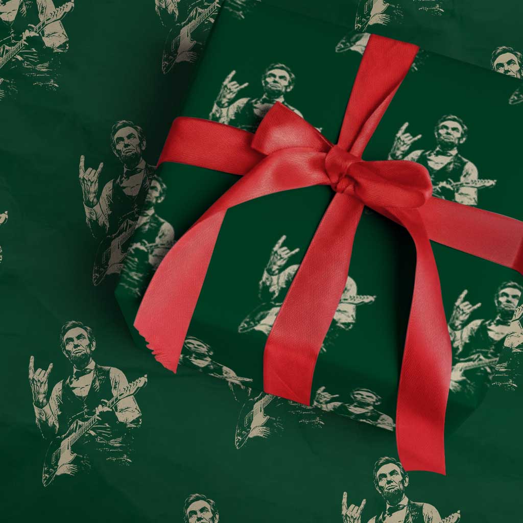 Rock And Roll Abraham Lincoln Playing Guitar Wrapping Paper Roll Vintage Patriotic Music Gift