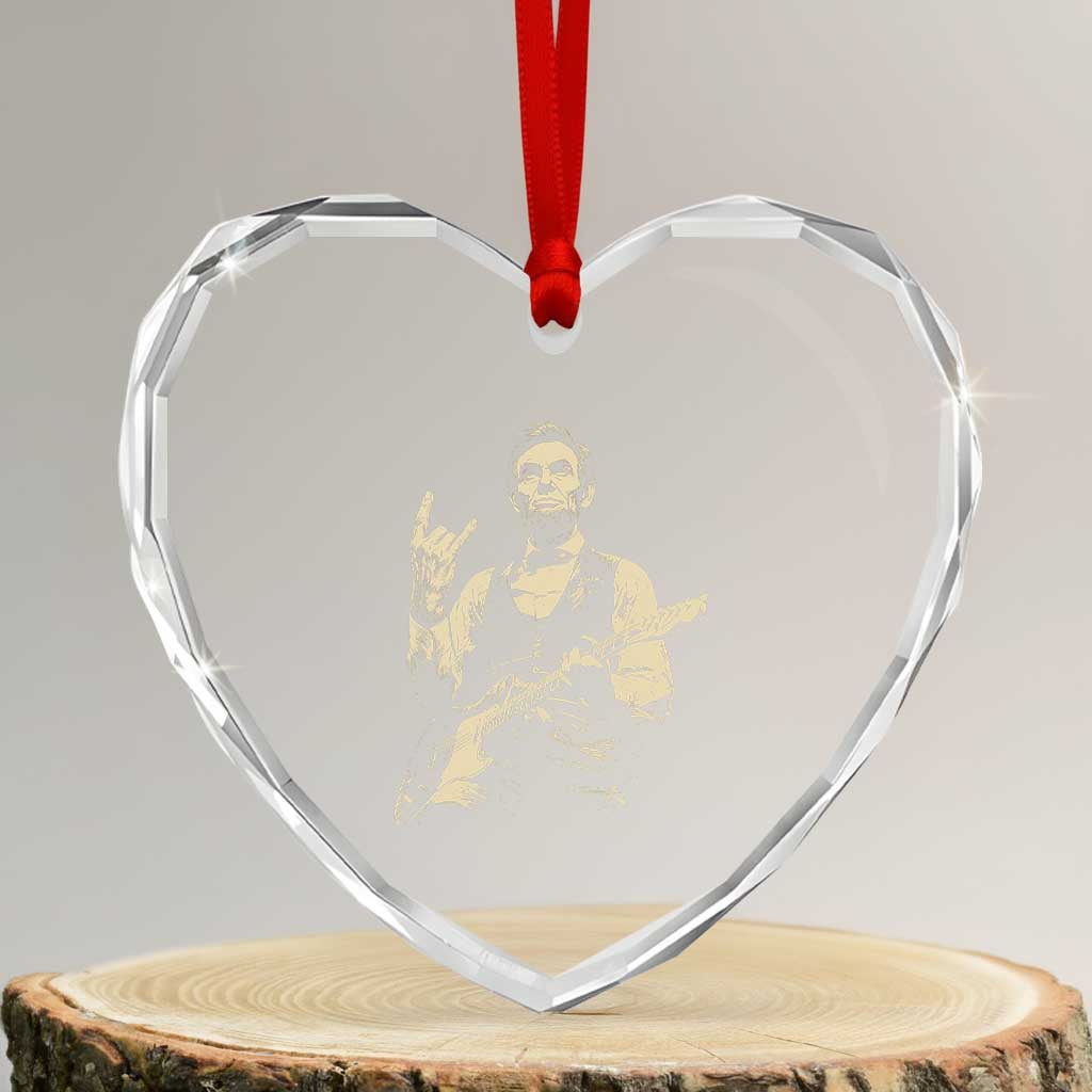 Rock And Roll Abraham Lincoln Playing Guitar Heart Crystal Glass Ornament Vintage Patriotic Music Gift