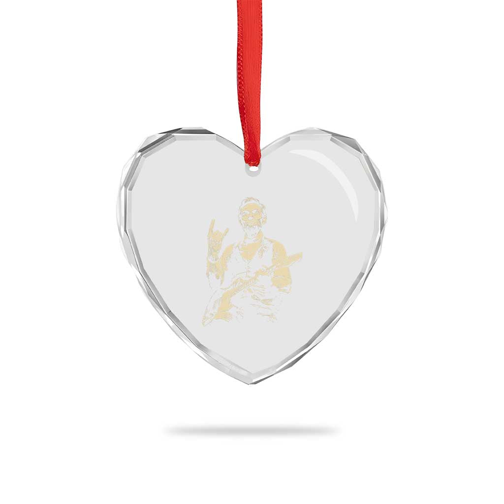 Rock And Roll Abraham Lincoln Playing Guitar Heart Crystal Glass Ornament Vintage Patriotic Music Gift