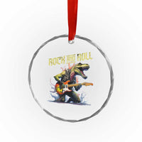 Rock And Roll Crystal Glass Ornament Funny Dionasaur Playing Guitar - Wonder Print Shop
