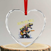 Rock And Roll Heart Crystal Glass Ornament Funny Dionasaur Playing Guitar - Wonder Print Shop