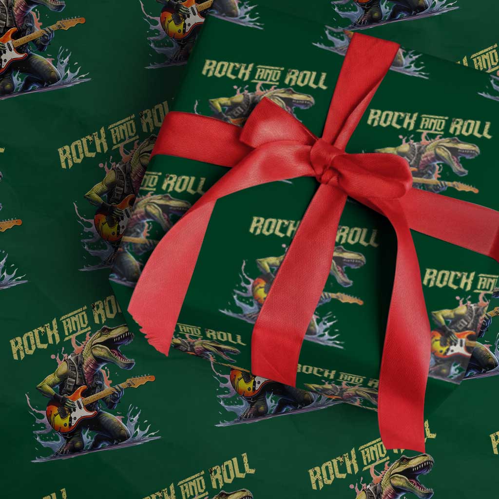 Rock And Roll Wrapping Paper Roll Funny Dionasaur Playing Guitar - Wonder Print Shop