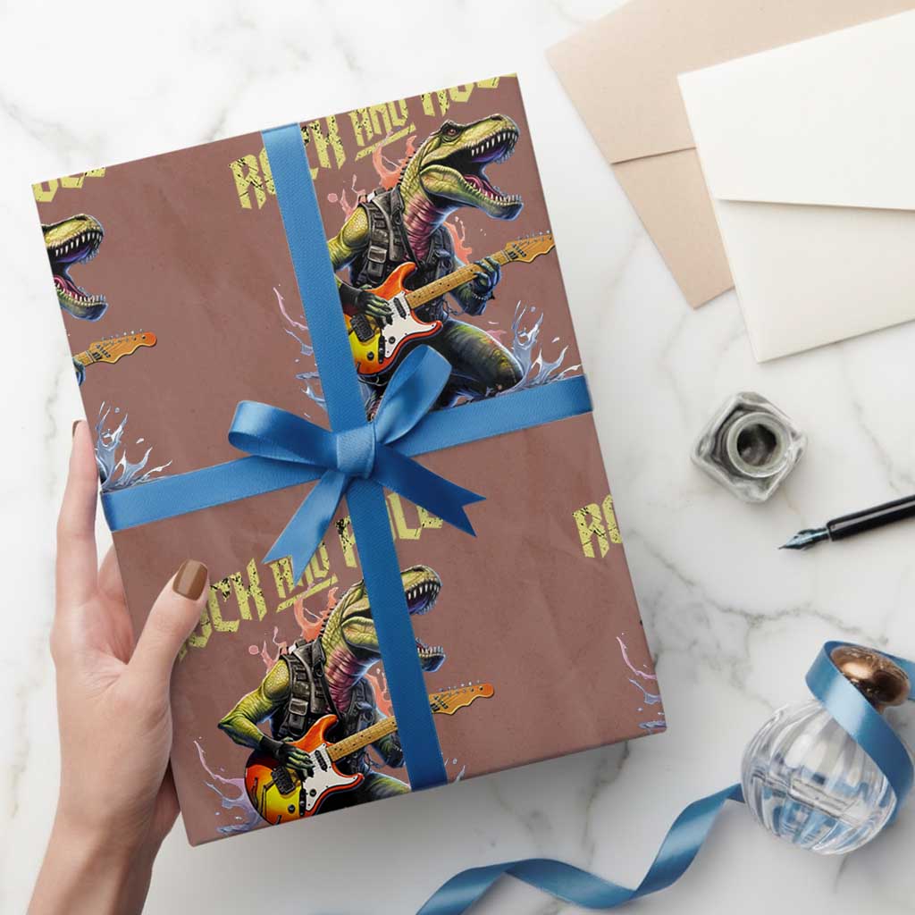 Rock And Roll Wrapping Paper Roll Funny Dionasaur Playing Guitar - Wonder Print Shop