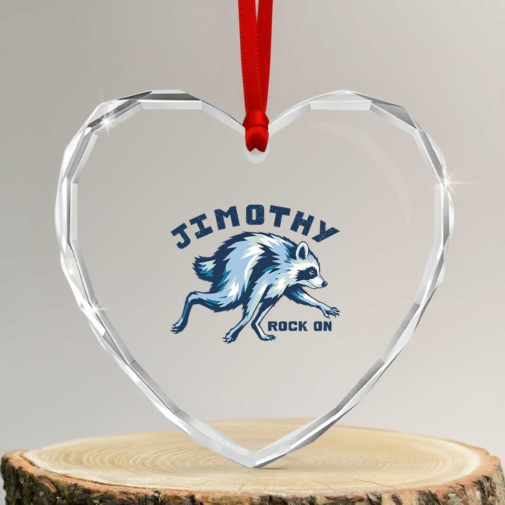Rock On Jimothy the Raccoon Blue Graphic Heart Crystal Glass Ornament Vintage Viral Seattle Trash Panda