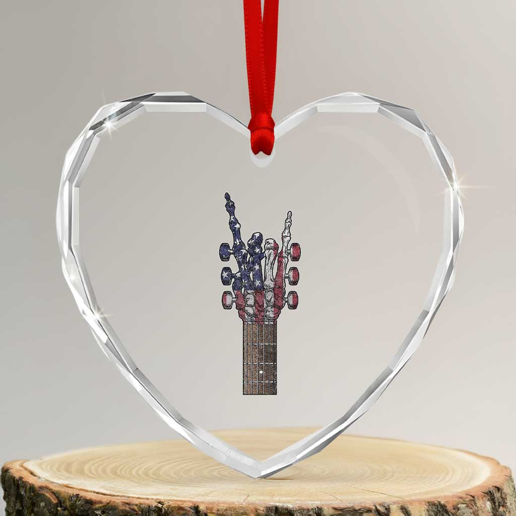 Rock On Skeleton Hand Guitar Heart Crystal Glass Ornament Retro American Flag Heavy Metal Guitarist - Wonder Print Shop