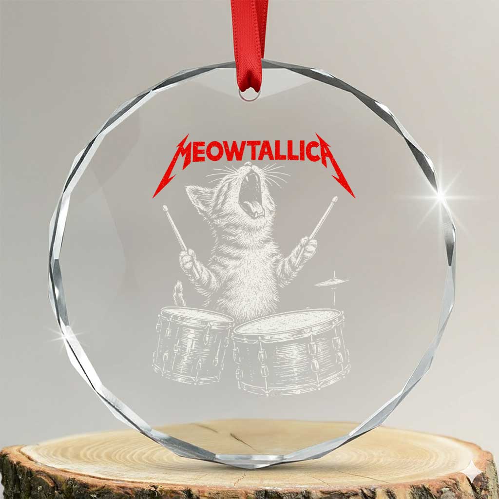 Rock On Vintage Drummer Cat Crystal Glass Ornament Vintage 90s 80s Band Style Gift for Cat Owners - Wonder Print Shop