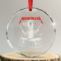 Rock On Vintage Drummer Cat Crystal Glass Ornament Vintage 90s 80s Band Style Gift for Cat Owners - Wonder Print Shop