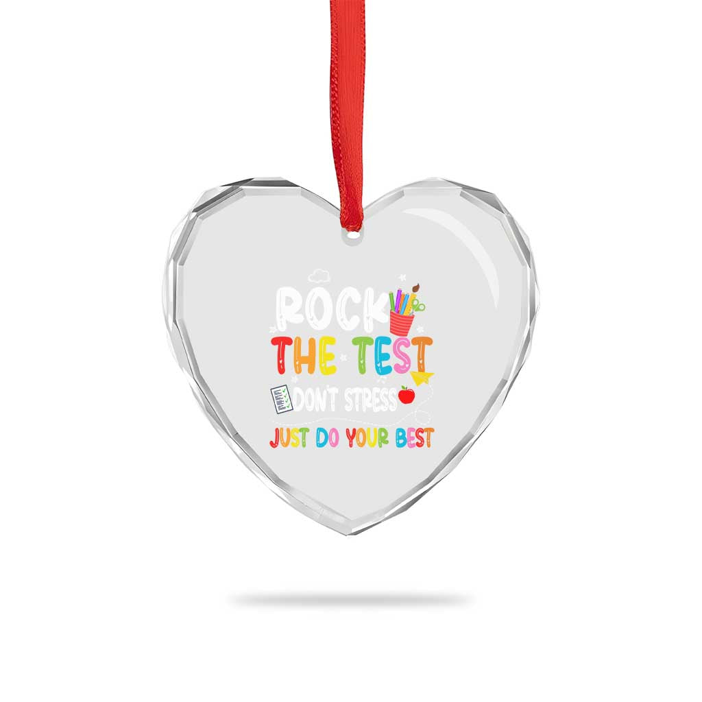 Rock The Test Day Heart Crystal Glass Ornament Teacher Exam Testing Outfit Just Do Your Best