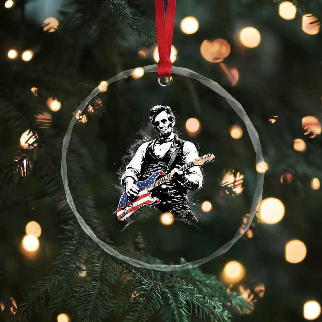 Rockin Abe Abraham Lincoln Playing Electric Guitar Crystal Glass Ornament Patriotic Music Rocker Mashup 4th of July Celebration