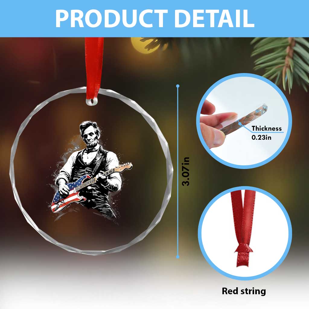 Rockin Abe Abraham Lincoln Playing Electric Guitar Crystal Glass Ornament Patriotic Music Rocker Mashup 4th of July Celebration