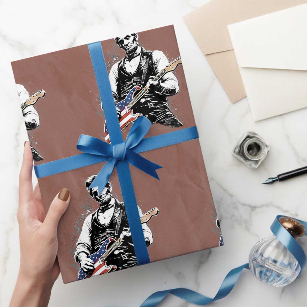 Rockin Abe Abraham Lincoln Playing Electric Guitar Wrapping Paper Roll Patriotic Music Rocker Mashup 4th of July Celebration