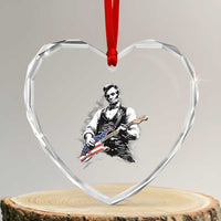 Rockin Abe Abraham Lincoln Playing Electric Guitar Heart Crystal Glass Ornament Patriotic Music Rocker Mashup 4th of July Celebration