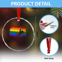 Rodeo Cowboy Bull Rider Western LGBTQ Rainbow Flag Crystal Glass Ornament
