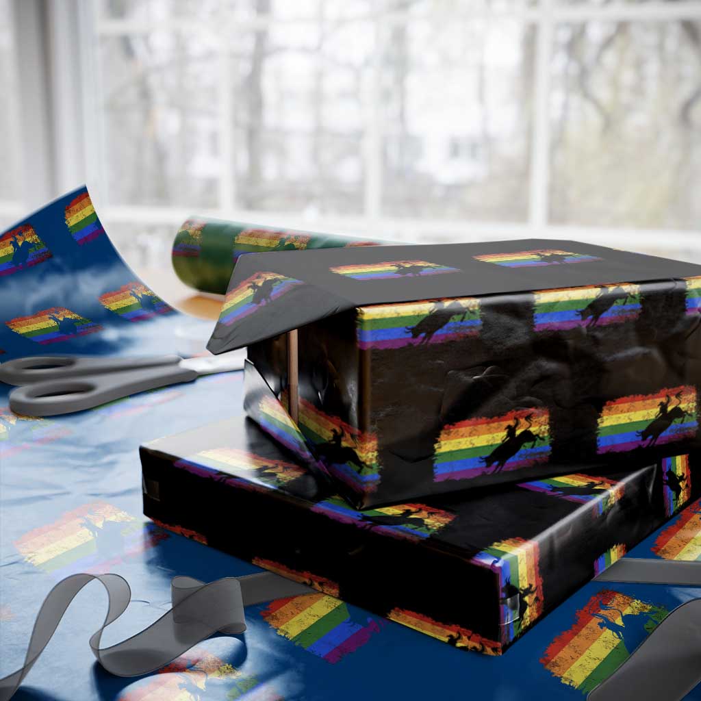 Rodeo Cowboy Bull Rider Western LGBTQ Rainbow Flag Wrapping Paper Roll