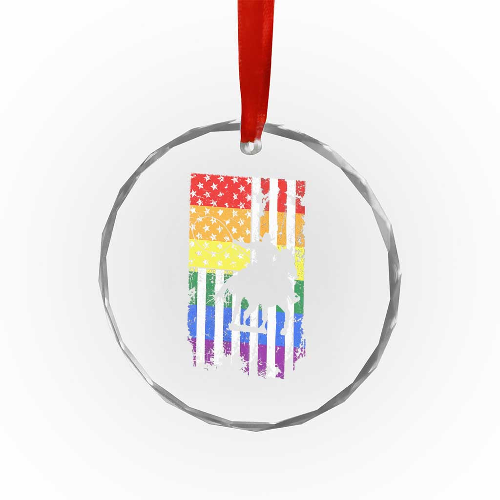 Rodeo Gay Cowboy Western LGBTQ Rainbow Flag Crystal Glass Ornament