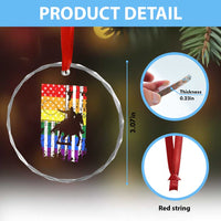 Rodeo Gay Cowboy Western LGBTQ Rainbow Flag Crystal Glass Ornament