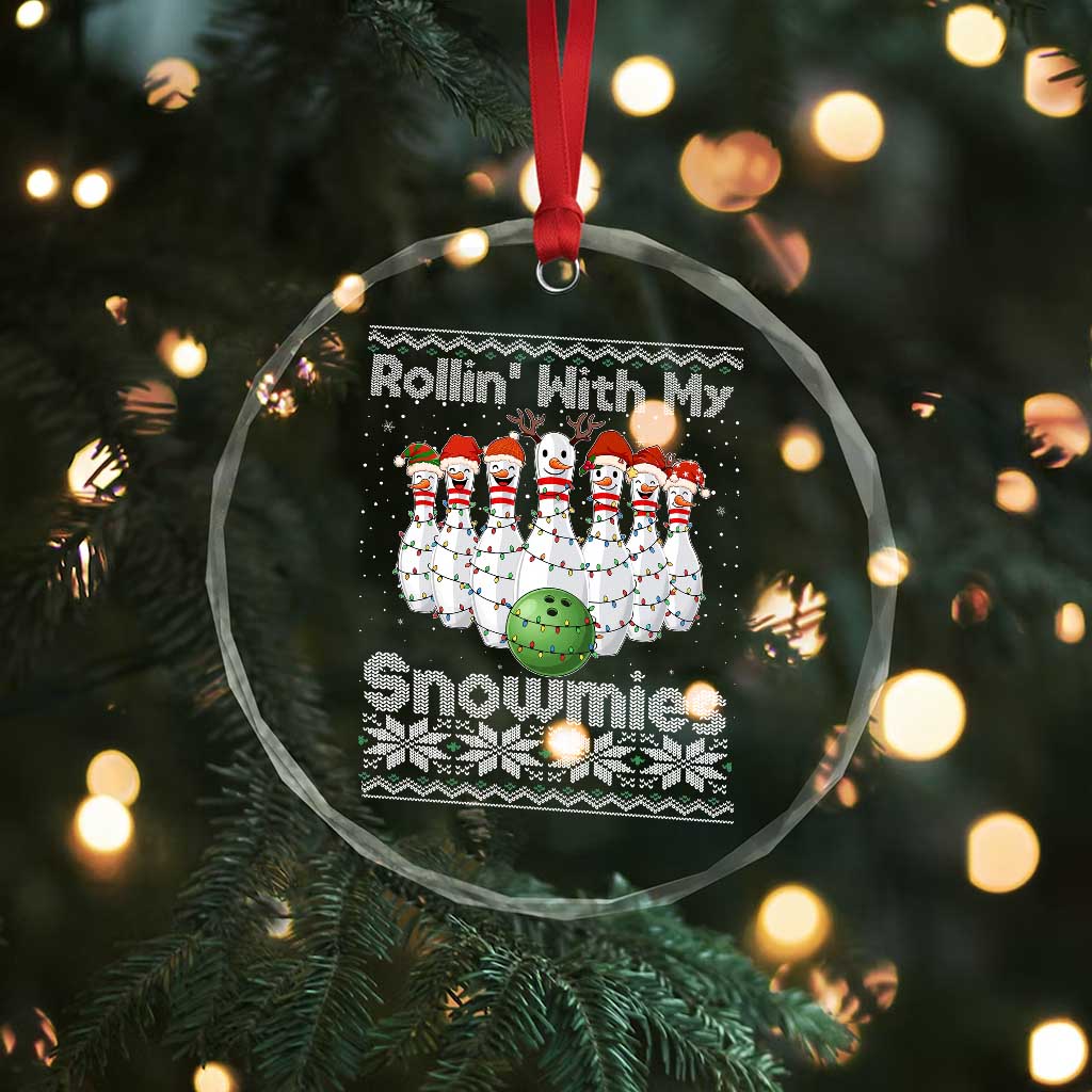 Rollin With My Snowmies Crystal Glass Ornament Funny Christmas Bowling Ugly Sweater Gift - Wonder Print Shop