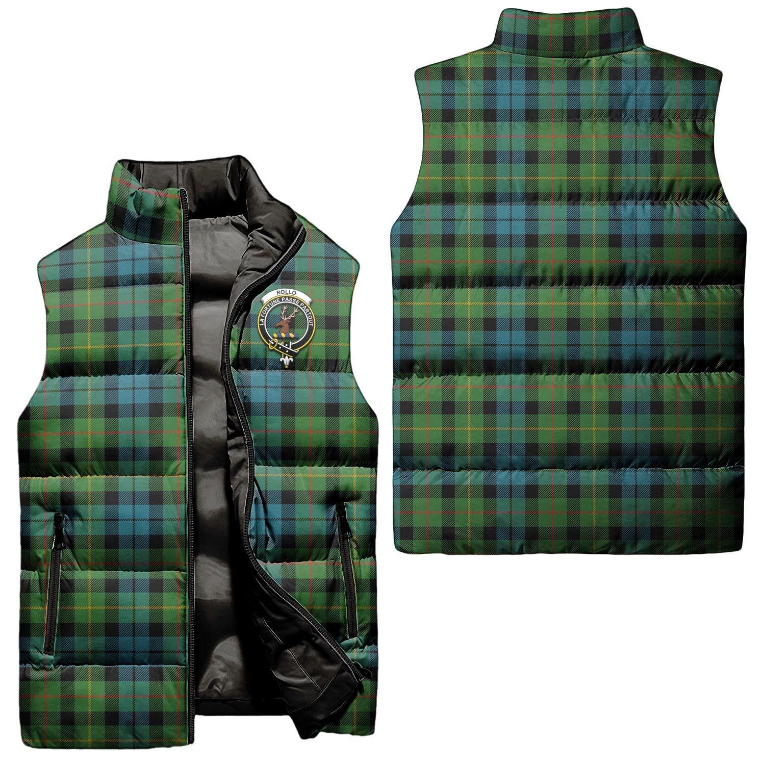 rollo-ancient-clan-puffer-vest-family-crest-plaid-sleeveless-down-jacket
