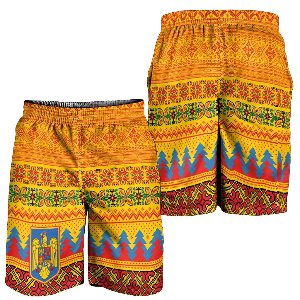 Romania Merry Christmas Shorts for Men Romania Emblem Traditional Folk Art - Wonder Print Shop