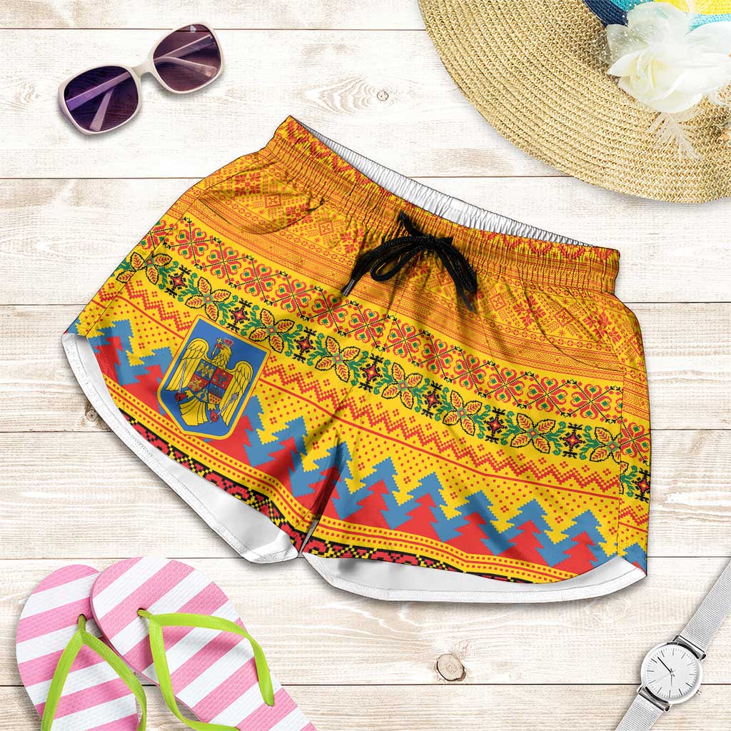 Romania Merry Christmas Shorts for Women Romania Emblem Traditional Folk Art - Wonder Print Shop