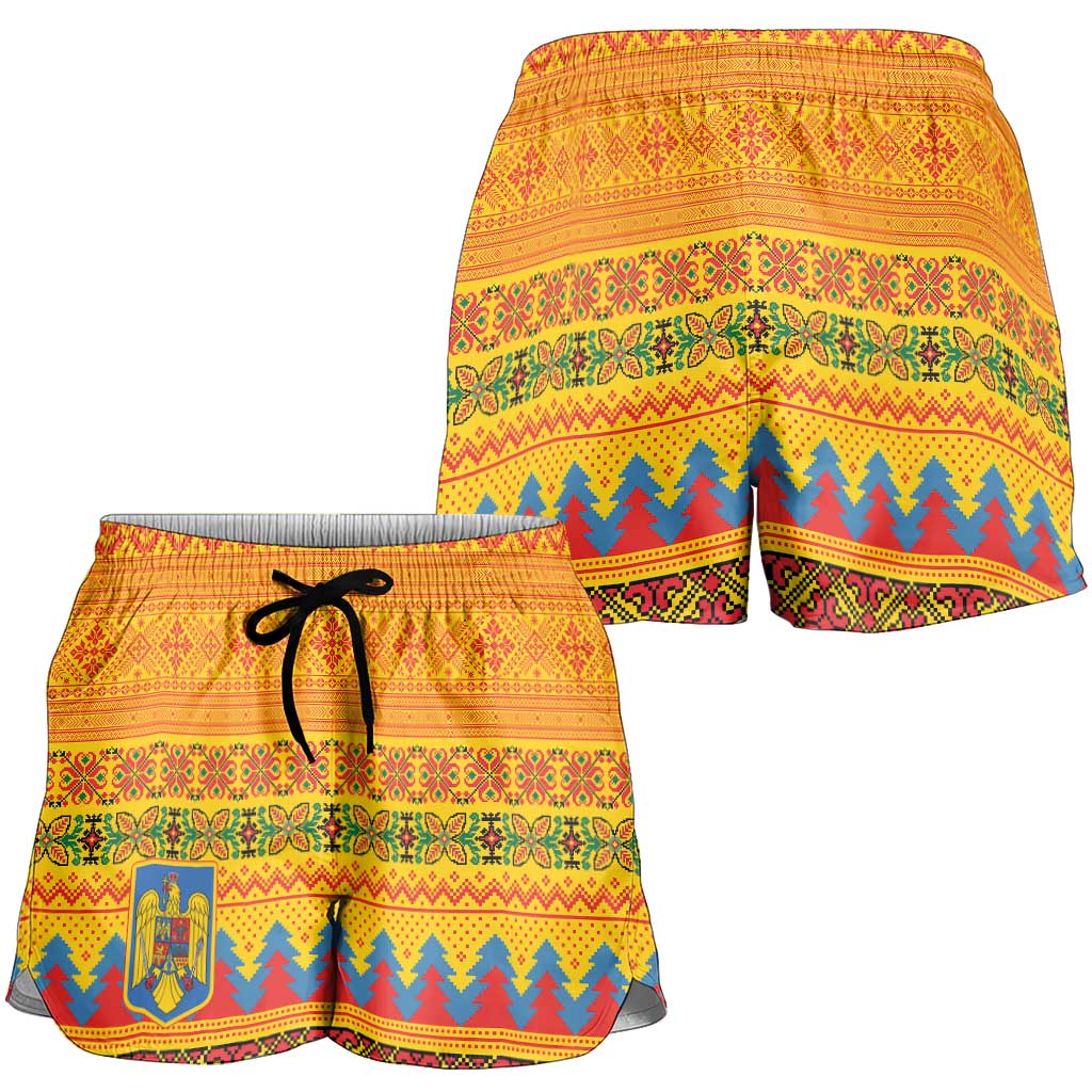 Romania Merry Christmas Shorts for Women Romania Emblem Traditional Folk Art - Wonder Print Shop