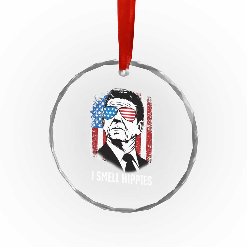 Ronald Reagan 4th of July America Flag Crystal Glass Ornament I Smell Hippies