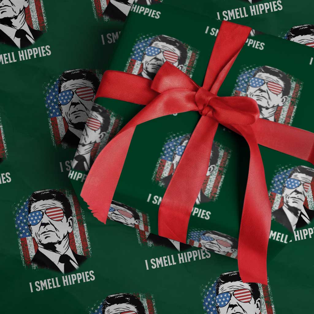 Ronald Reagan 4th of July America Flag Wrapping Paper Roll I Smell Hippies