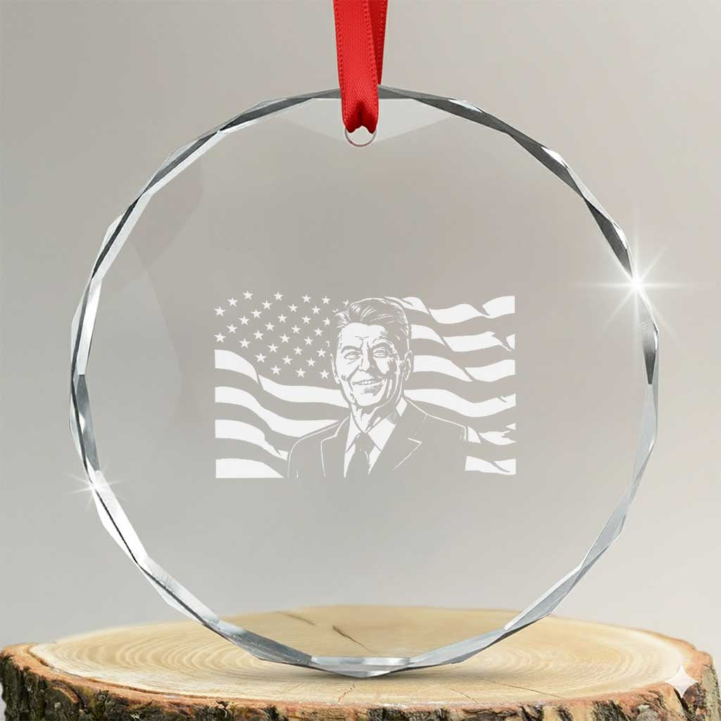 Ronald Reagan America Flag US President Crystal Glass Ornament