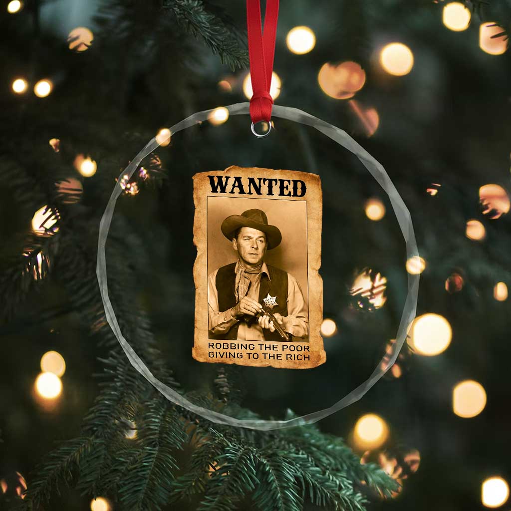 Ronald Reagan Cowboy Retro American President Crystal Glass Ornament Robbing The Poor GIving To Te Rich